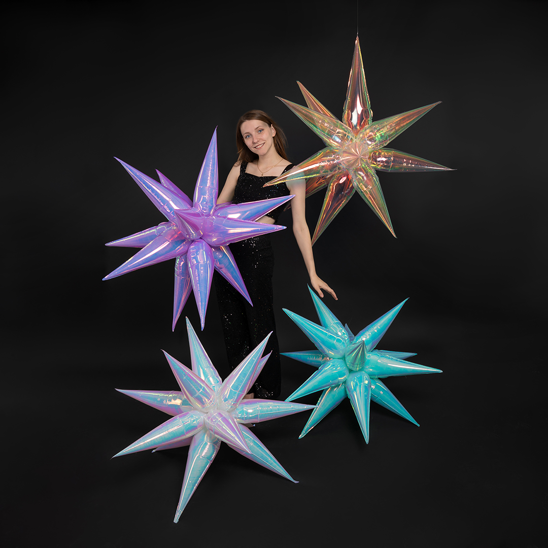 Шар 3D (40''/102 см) Звезда, Составная, Голубой, Хамелеон, 1 шт. в уп.