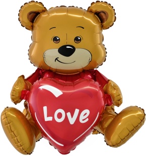 Шар (20''/51 см) Фигура 3D, Сидячий мишка с сердцем, 1 шт. в уп.