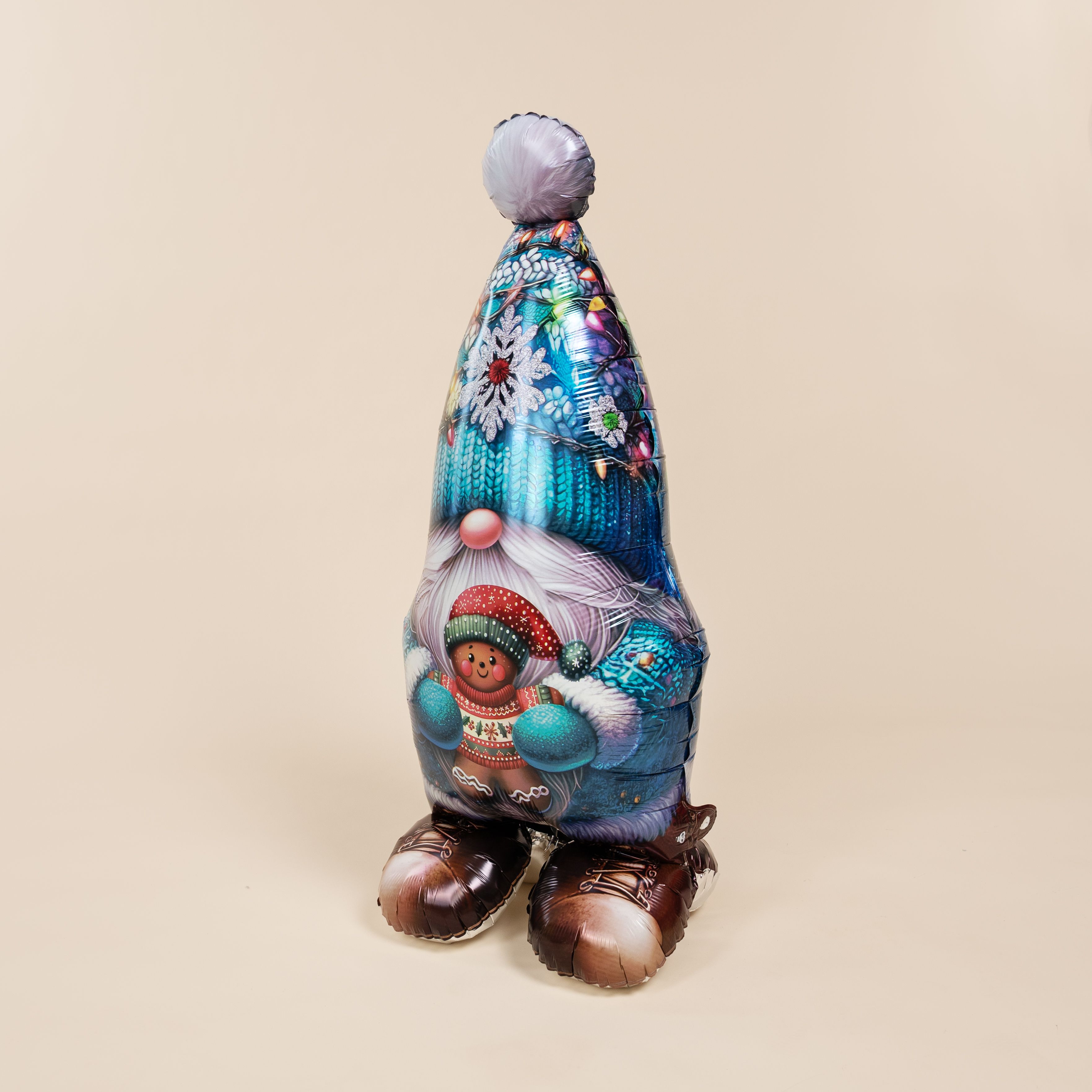 Шар 3D (35''/89 см) Фигура на подставке, Новогодний гном с подарком, 1 шт. в уп.