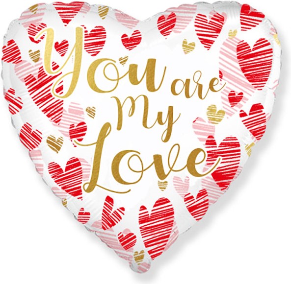 Шар (18''/46 см) Сердце, Моя Любовь (сердца граффити), 1 шт.