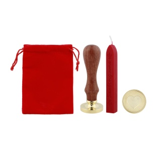 Набор штамп и сургуч в мешочке Сердце, 3 см. Бежевый/Красный, 1 шт.