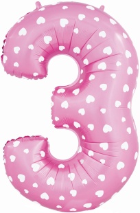 Шар (40''/102 см) Цифра, 3 Сердечки, Розовый, 1 шт. в уп.