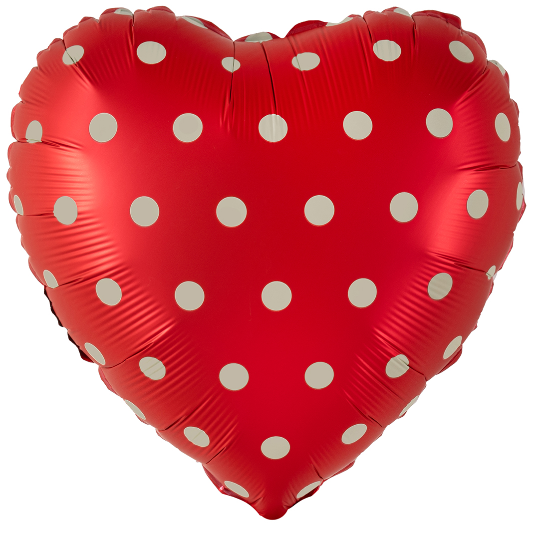 Шар (18''/46 см) Сердце, Горошек, Красный, Сатин, 1 шт.