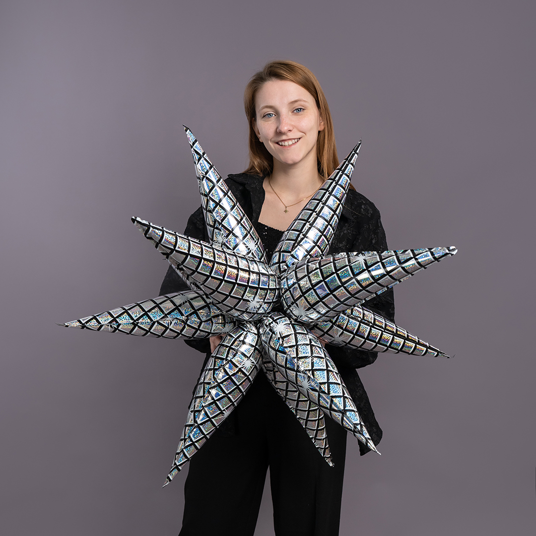 Шар 3D (32''/81 см) Звезда, Составная, Диско, Серебро, Голография, 1 шт. в уп.