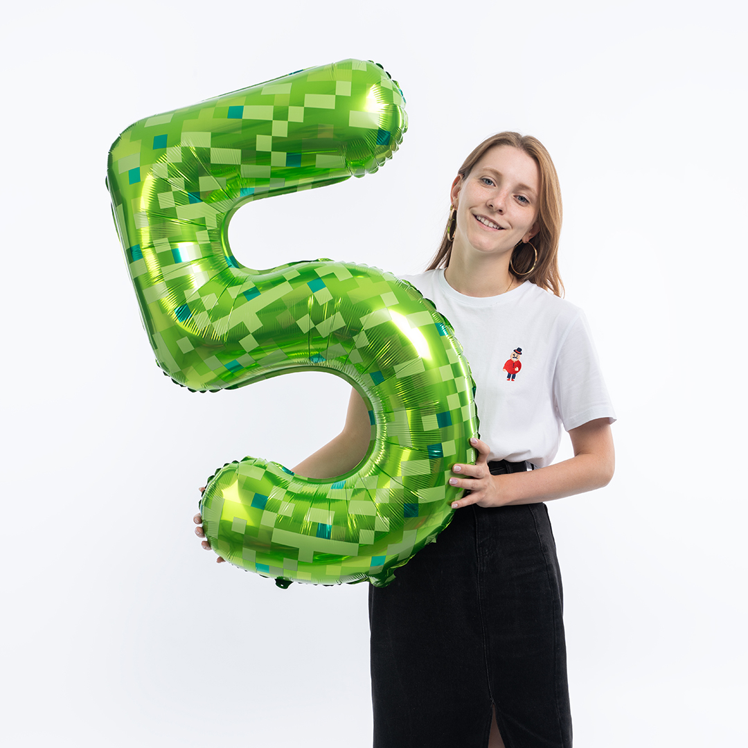 Шар (40''/102 см) Цифра, 5 Пиксели, Зеленый, 1 шт. в уп.