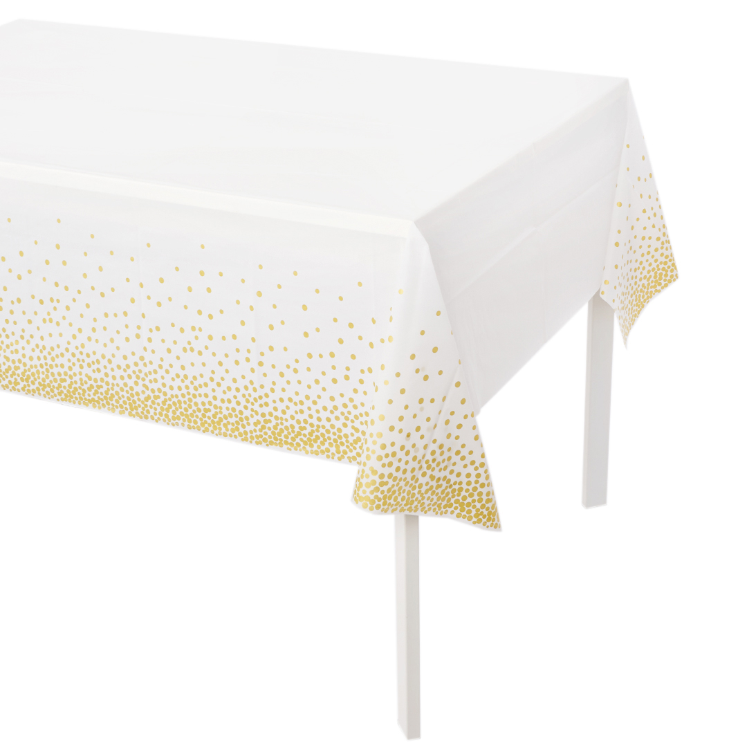 Скатерть одноразовая, Конфетти, Белый/Золото, 137*274 см, 1 шт.