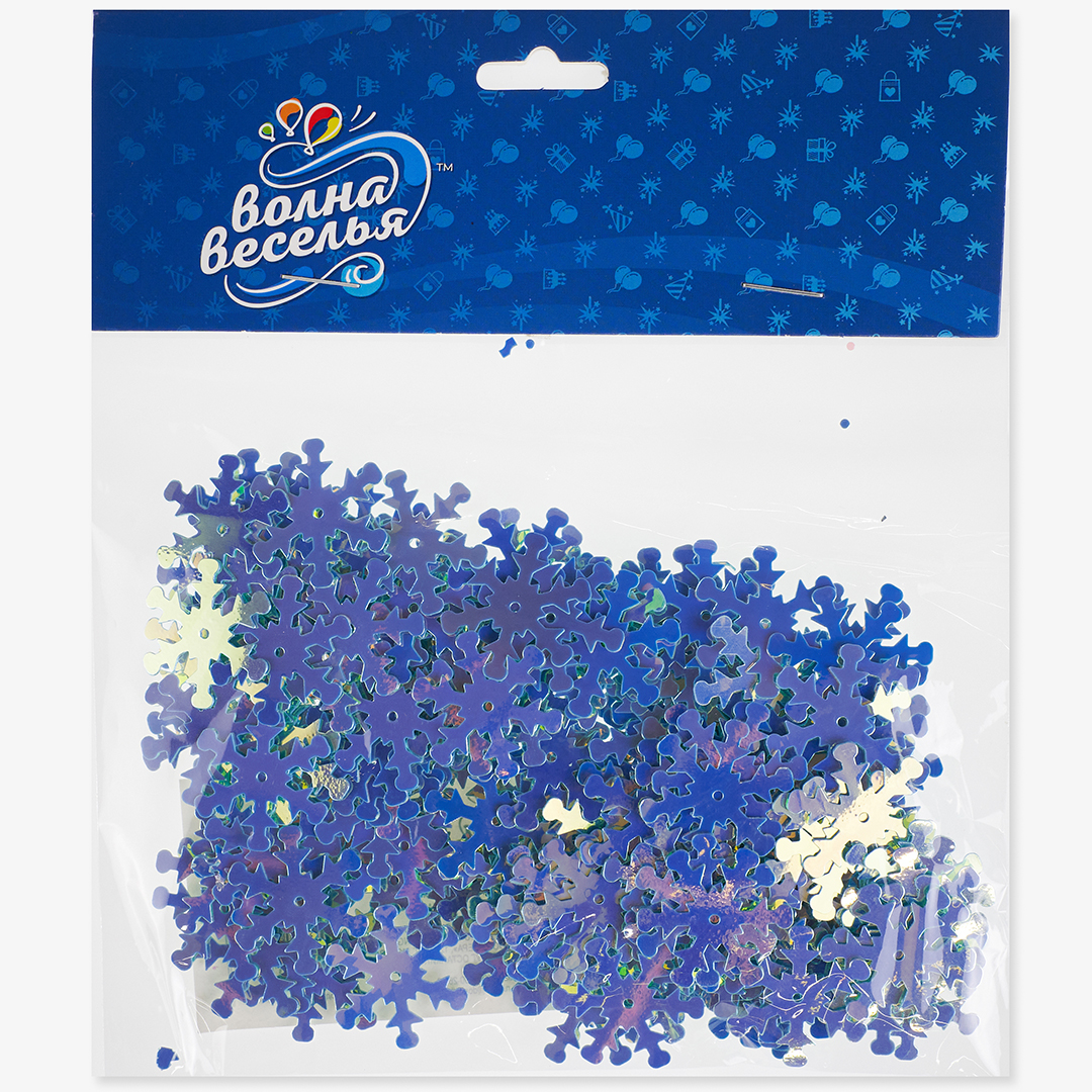 Конфетти Снежинки, Голубой, Перламутр, 2,5 см, 20 г.