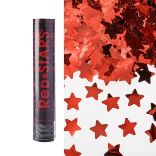 Пневмохлопушка (12/30 см), Звезды фольга, Красный, Металлик, 1 шт.