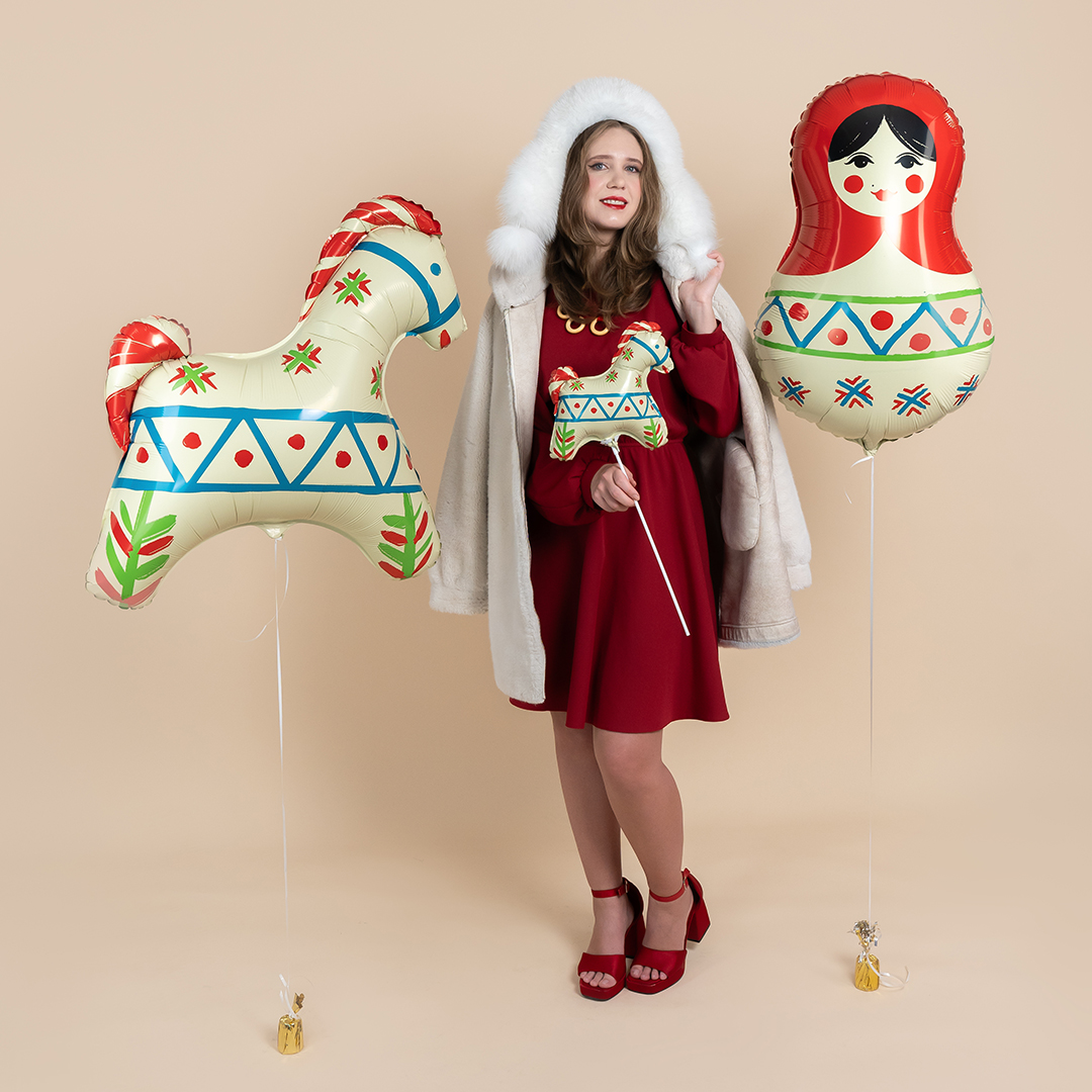 Шар (31''/79 см) Фигура, Матрешка Русский узор, 1 шт. в уп.