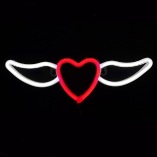 Световая фигура Сердце, с крыльями, 11*35 см. Красный/Белый, 1 шт.