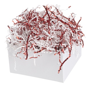 Наполнитель для коробок, Праздничный Дуэт, бумага, ПП, Белый/Красный, Металлик, 50 г.