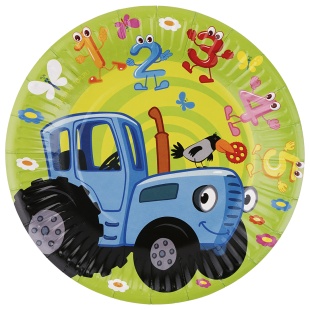 Тарелки (7''/18 см) Синий трактор, С Днем Рождения!, Зеленый, 6 шт.