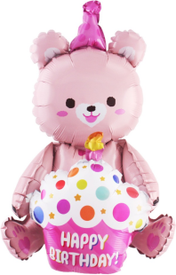 Шар (23''/58 см) Фигура 3D, Мишка с капкейком, Розовый, 1 шт. в уп.