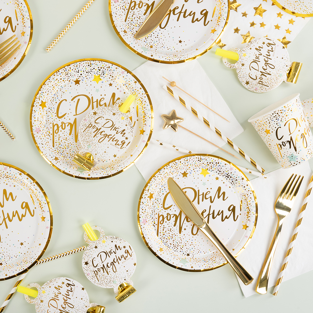 Карнавальные язычки гудки, С Днем Рождения (сверкающие блестки), 11 см, 6 шт. в упак. 