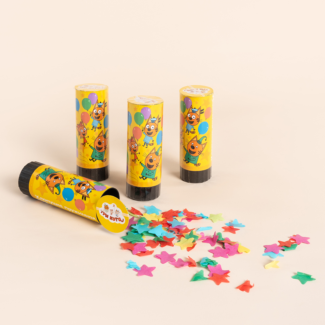 Хлопушка пружинная (4/10 см), Три Кота, Играем вместе, Звезды тишью, Ассорти, 1 шт.