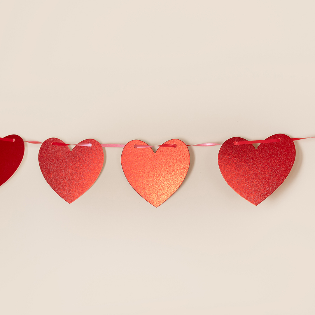 Гирлянда-подвеска Сердце, Красный, с блестками, 300 см, 12*11,3 см*8 шт, 1 упак.