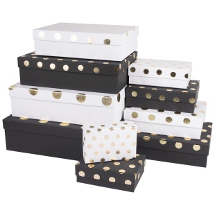 Набор коробок Золотой горох, Белый/Черный, Металлик, 37*27*11 см, 10 шт. в упак. 