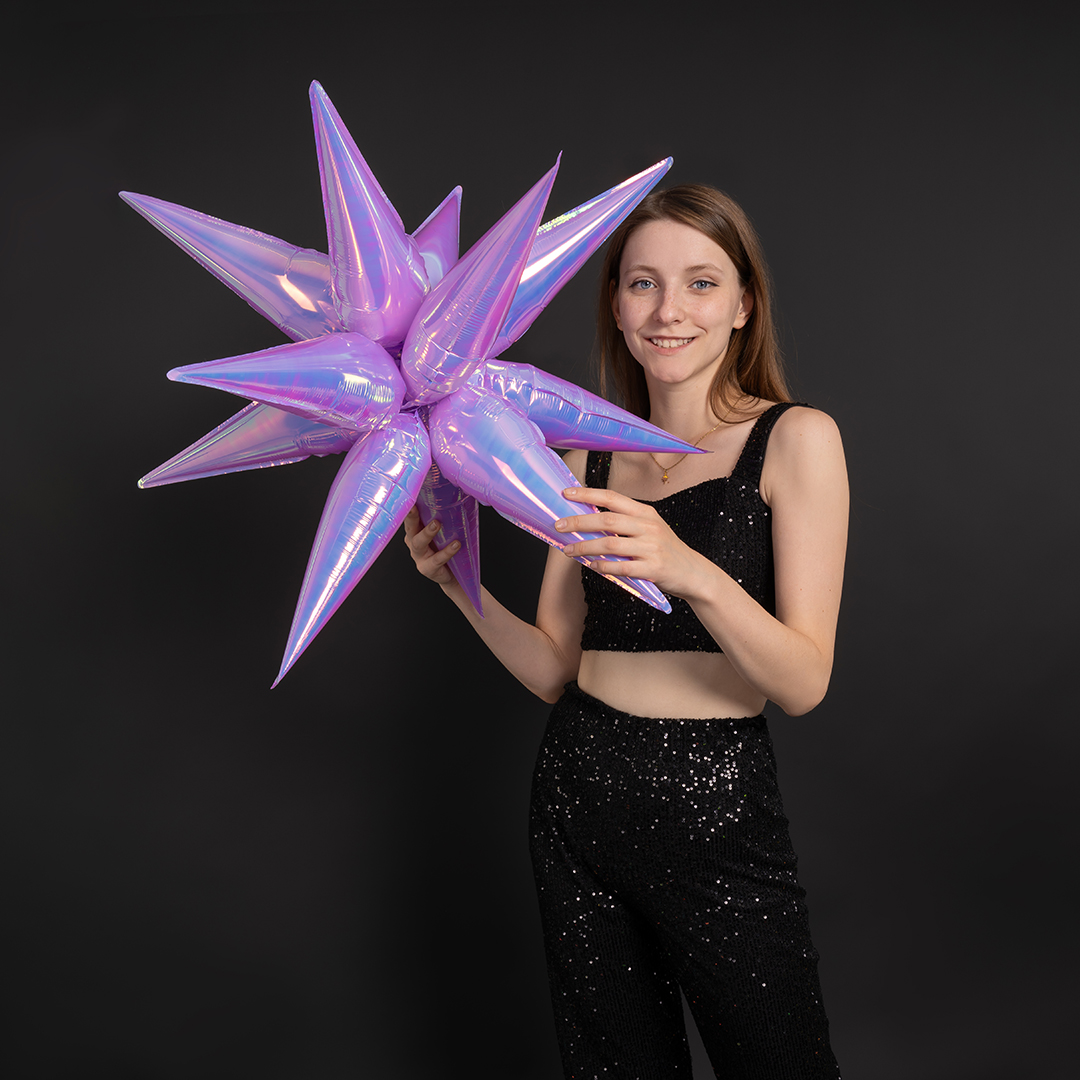 Шар 3D (26''/66 см) Звезда, Составная, Сиреневый, Хамелеон, 1 шт. в уп.