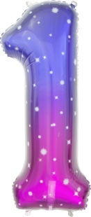 Шар (34''/86 см) Цифра, 1 Сияющий космос, Сиреневый, Градиент, 1 шт. в уп.