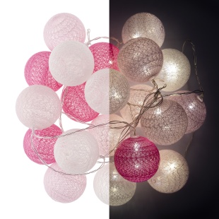 Светодиодная гирлянда Хлопковые клубочки, Бело-розовый Микс, 20 Led, IP14, 3 м. Розовый/Белый, 1 шт.