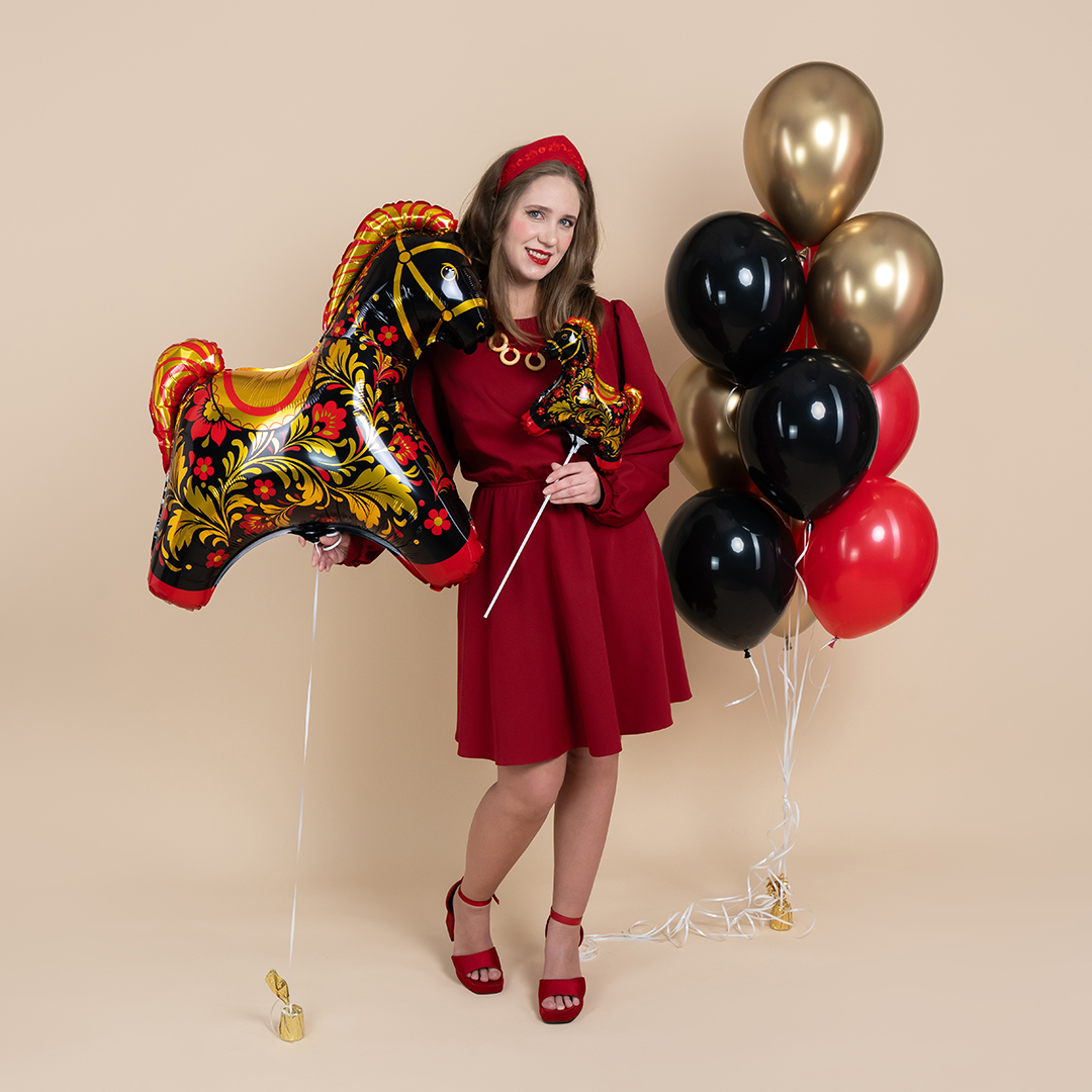 Шар (11''/28 см) Мини-фигура, Лошадка Золотая роспись, 1 шт.