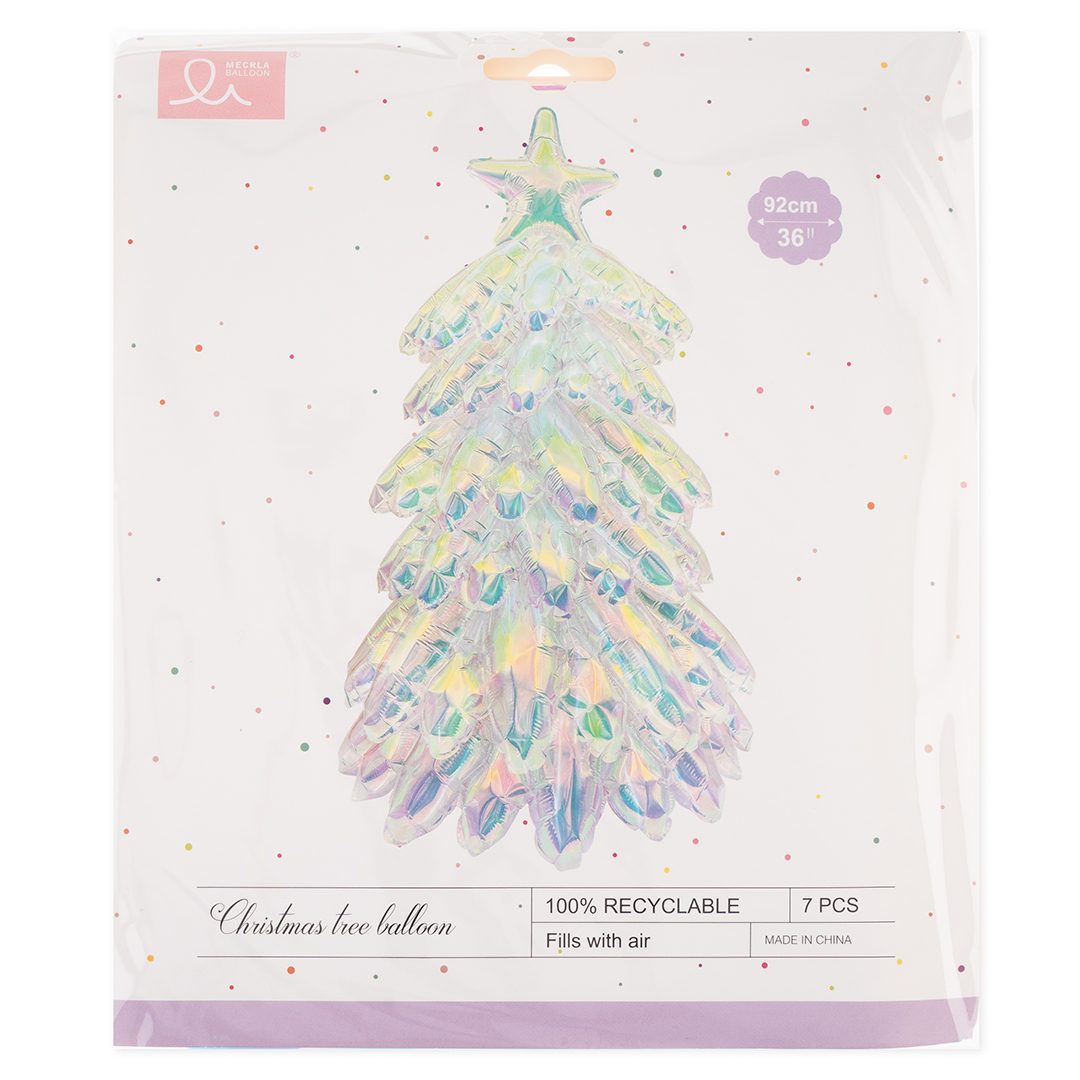 Шар (39''/99 см) Фигура 3D, Новогодняя елочка, Прозрачный, Хамелеон, 1 шт. в уп.