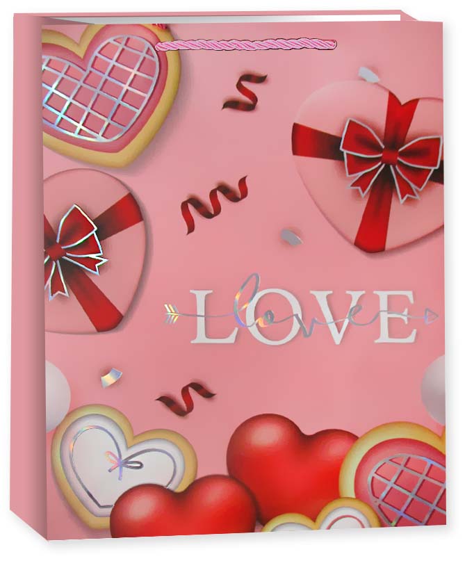 Пакет подарочный, LOVE, Дизайн №1, Металлик, 23*18*10 см, 1 шт.