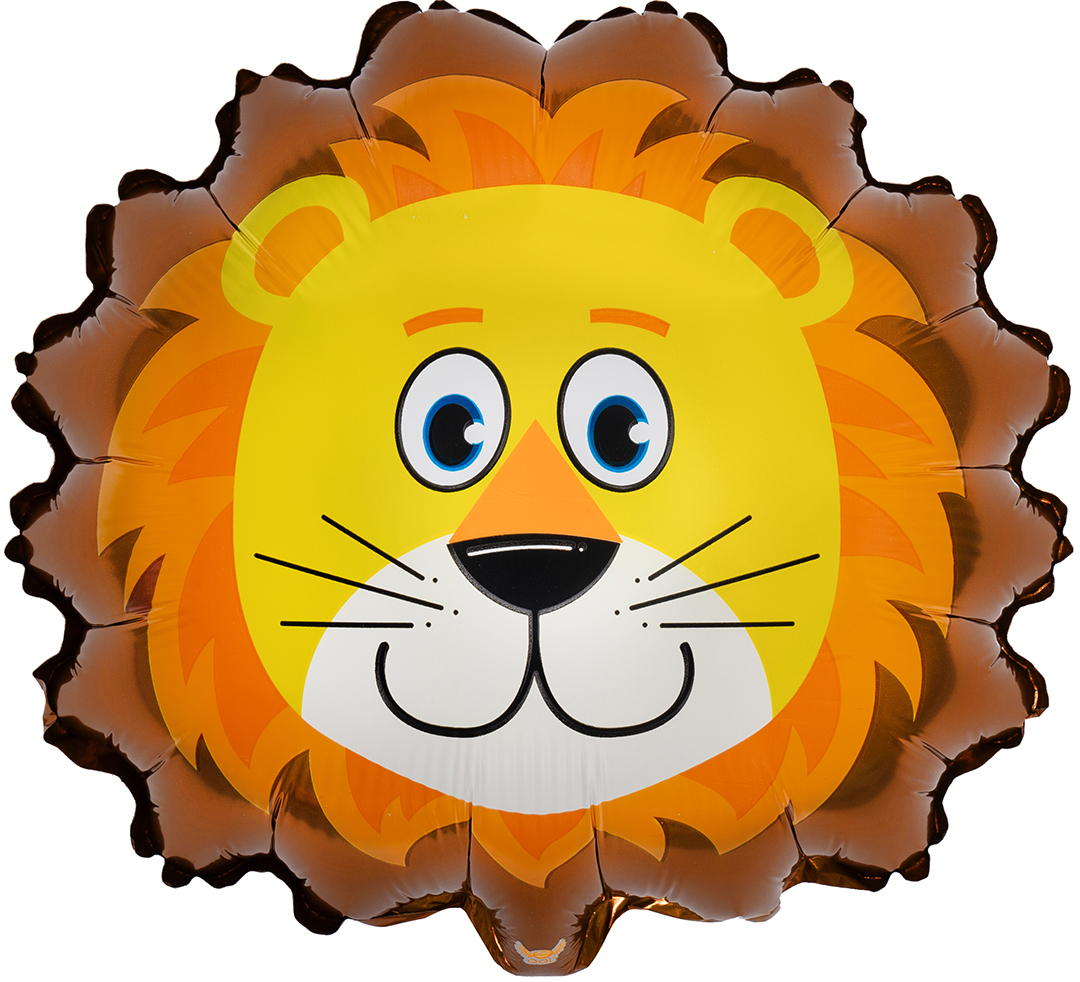 Шар с клапаном (16''/41 см) Мини-фигура, Голова, Милый Лев, 5 шт. в уп. (цв.этик.)