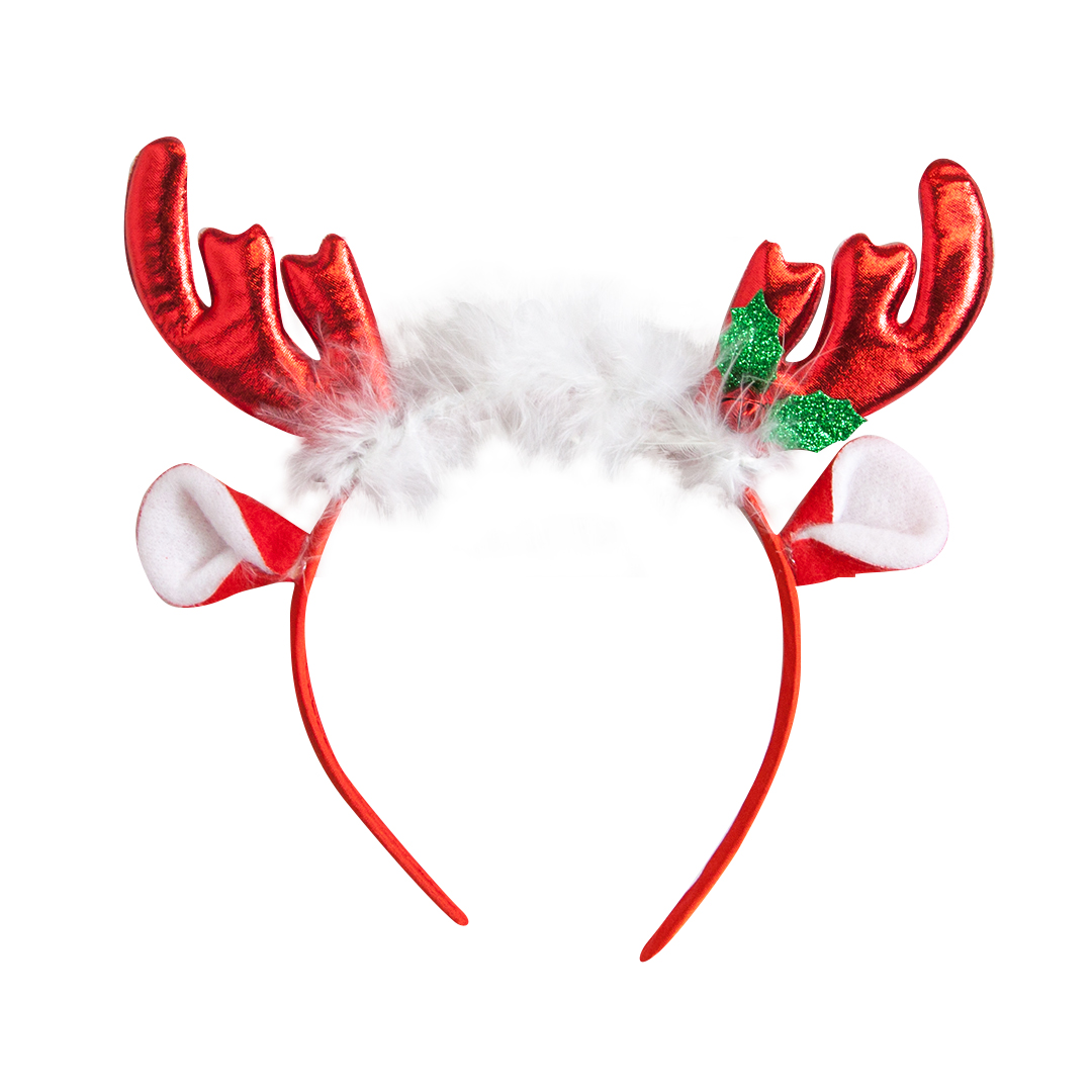 Ободок, Оленьи рожки, Красный, Металлик, 1 шт. 