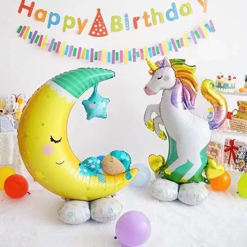 Шар 3D (50''/127 см) Фигура на подставке, Радужный единорог, 1 шт. в уп.