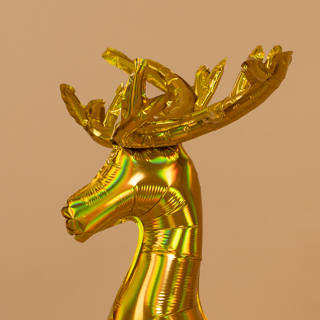Шар 3D (35''/89 см) Фигура, Олень, Золото, Голография, 1 шт. в уп.