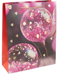 Пакет подарочный, 210гр, Невероятные шарики, Дизайн №1, Розовый, Металлик, 32*26*10 см, 1 шт.