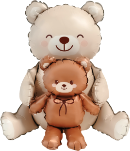 Шар (37''/94 см) Фигура 3D, Сидячий мишка с медвежонком, Сатин, 1 шт.