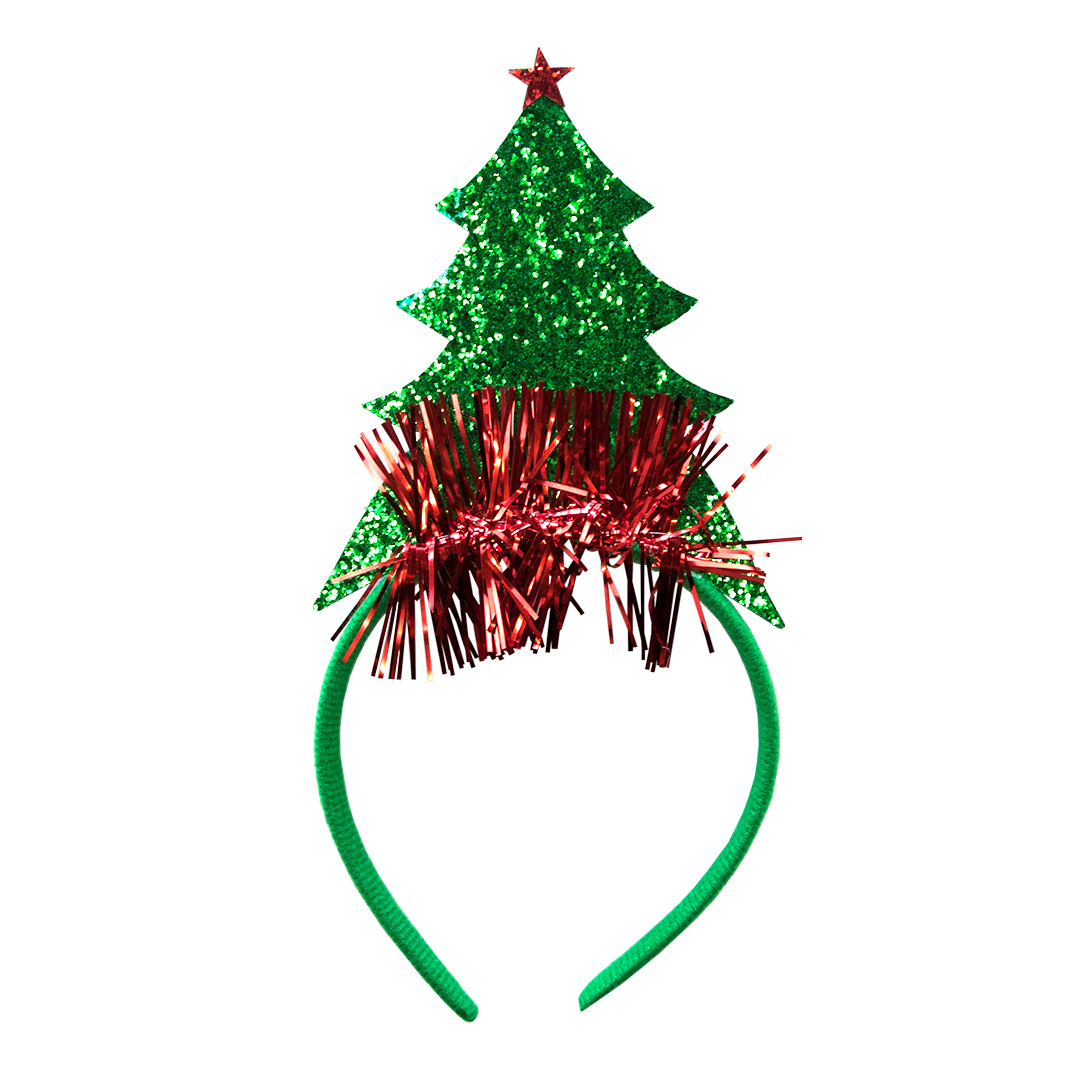 Ободок, Новогодняя елочка, Зеленый/Красный, с блестками, 1 шт.  Ободок, Новогодняя елочка, Зеленый/Красный, с блестками, 1 шт.