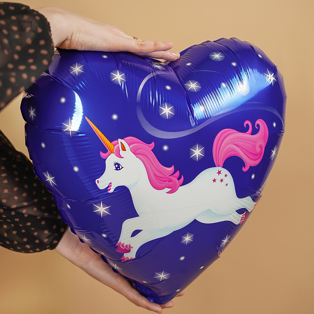 Шар (18''/46 см) Сердце, Звездный единорог, 1 шт.