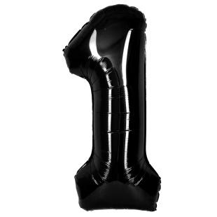 Шар (40''/102 см) Цифра, 1, Черный, Металлик, 1 шт. в уп.
