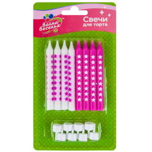 Свечи Звезды Люкс, Белый/Розовый, 0,8*8 см, 8 шт. с держат.