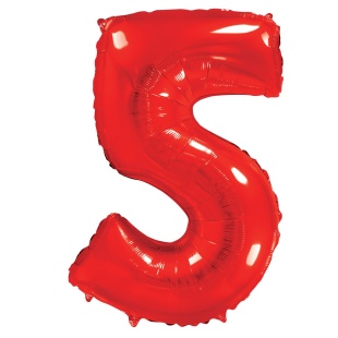 Шар (40''/102 см) Цифра, 5, Красный, 1 шт. в уп.