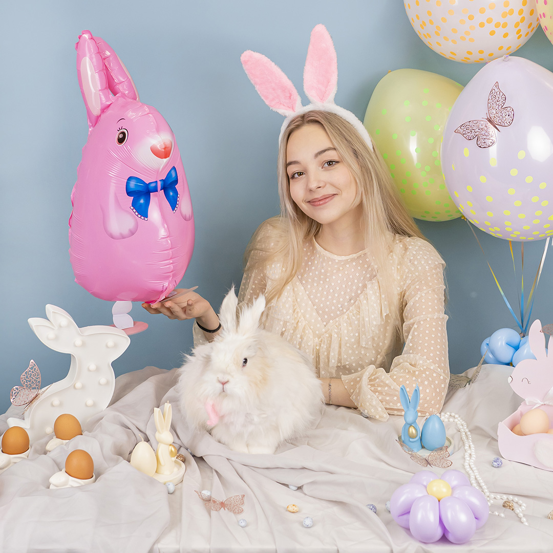 Шар 3D (24''/61 см) Ходячая Фигура, Заяц, Розовый, 1 шт.