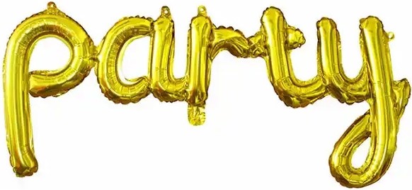 Шар (45''/114 см) Фигура, Надпись "Party", Золото, 1 шт.
