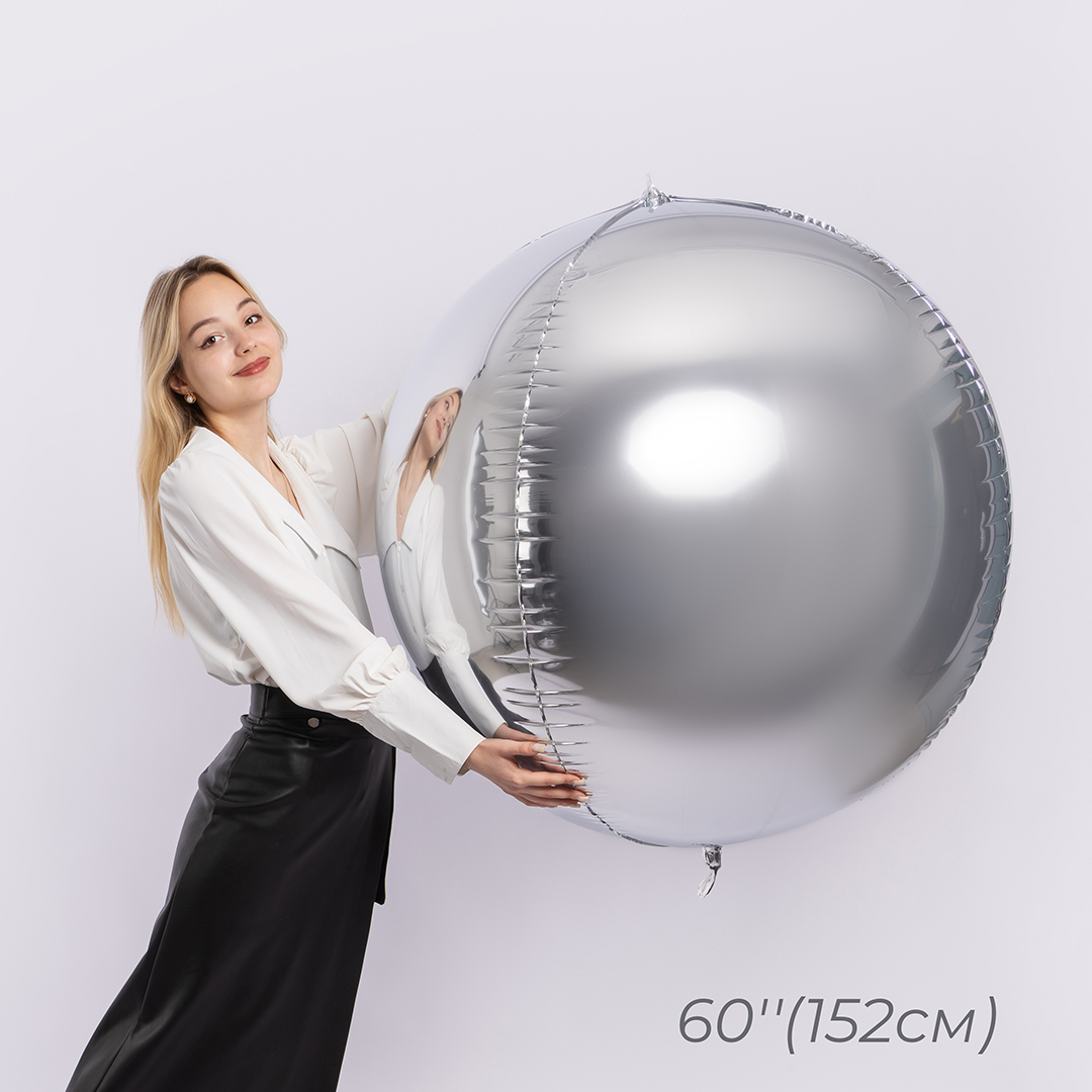 Шар 3D (60''/152 см) Сфера, Серебро, 1 шт. в уп.
