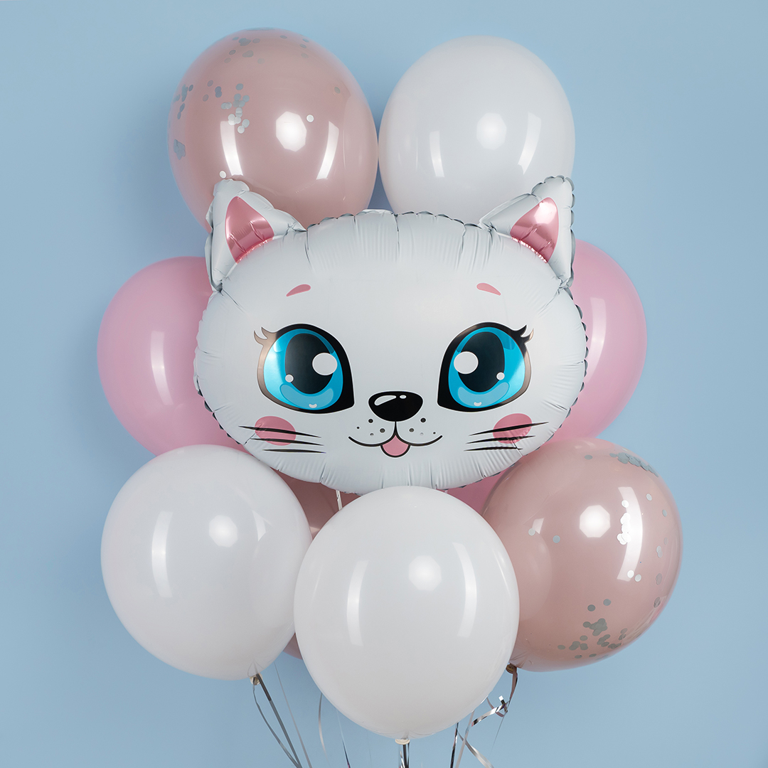 Шар (25''/64 см) Фигура, Белая кошечка, 1 шт. в уп.