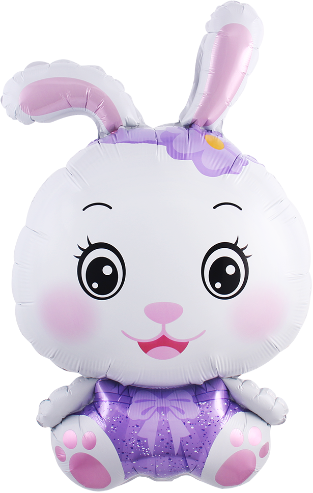 Шар (33''/84 см) Фигура, Зайка с бантиком, Сиреневый, 1 шт.