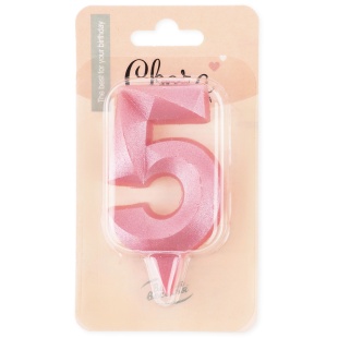 Свеча Цифра, 5 Грани, Розовый, 7 см, 1 шт.