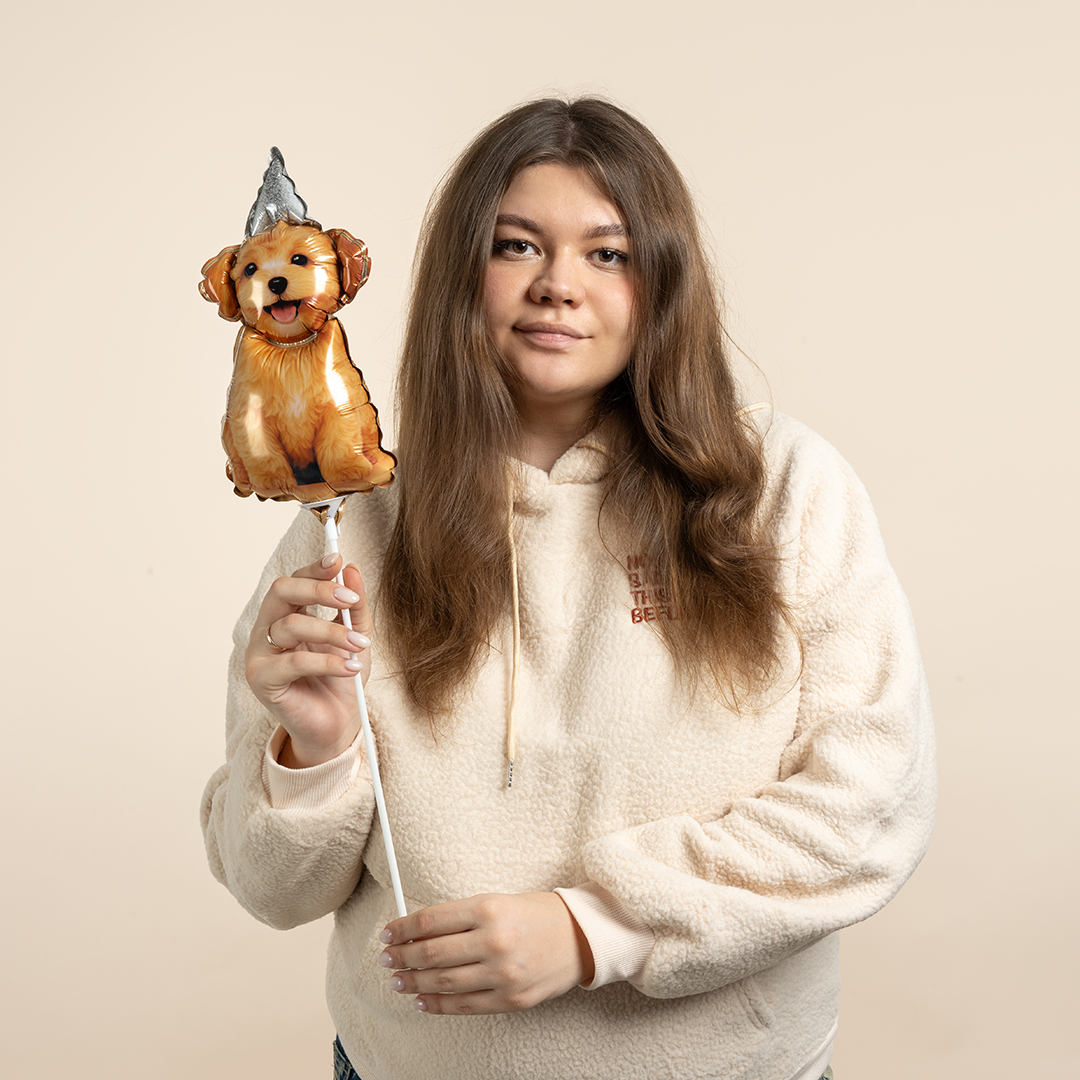 Шар с клапаном (17''/43 см) Мини-фигура, Песик в колпачке, 5 шт. в уп.