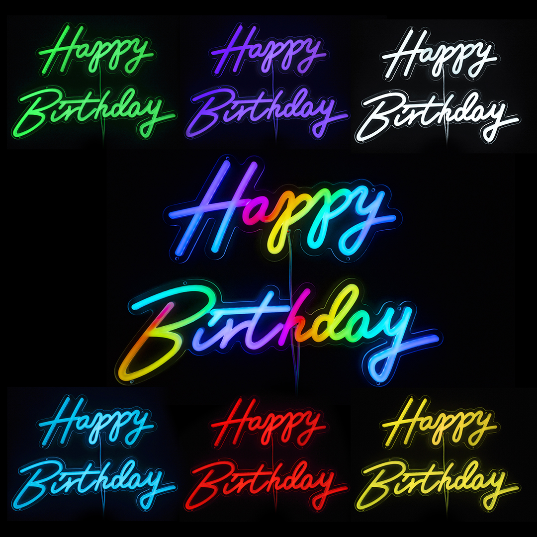 Световая надпись на подложке Happy Birthday, 23*42, 21*59 см. Разноцветный, 1 шт.