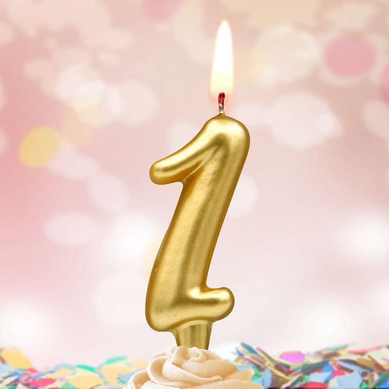 Свеча Цифра, 1, Золото, 6 см, 1 шт.