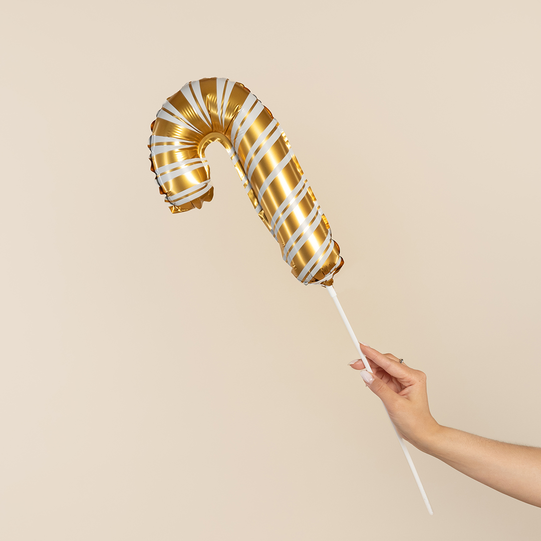Шар с клапаном (17''/43 см) Мини-фигура, Леденец трость, Золото, 5 шт. в уп.