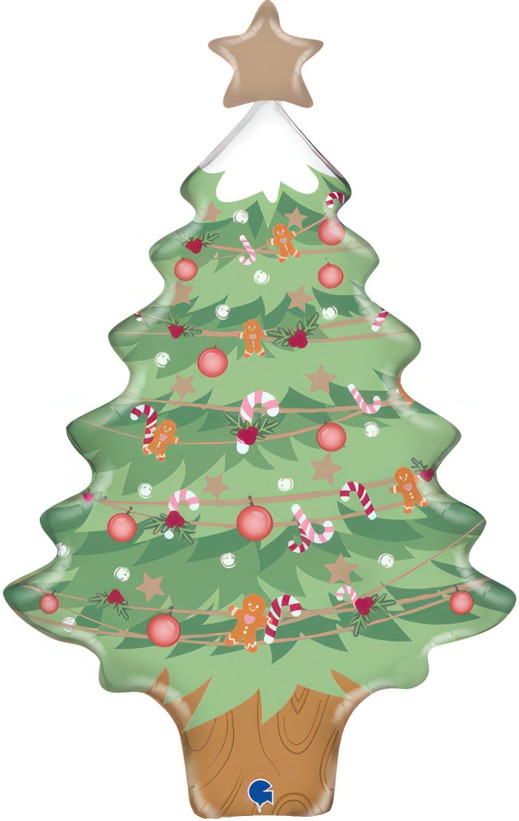 Шар (14''/36 см) Мини-фигура, Новогодняя елочка, 1 шт.