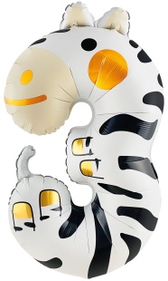 Шар (40''/102 см) Цифра, 3 Зверята, Зебра, 1 шт. в уп.